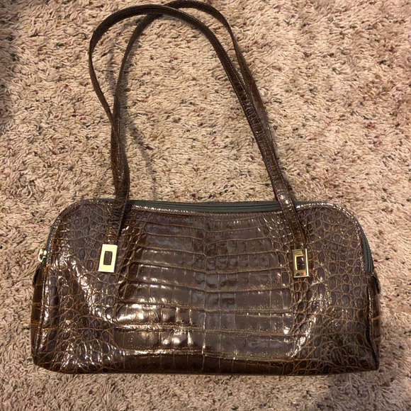 ENTS Brown Crocodile Paten leather shoulder bag - Picture 2 of 6